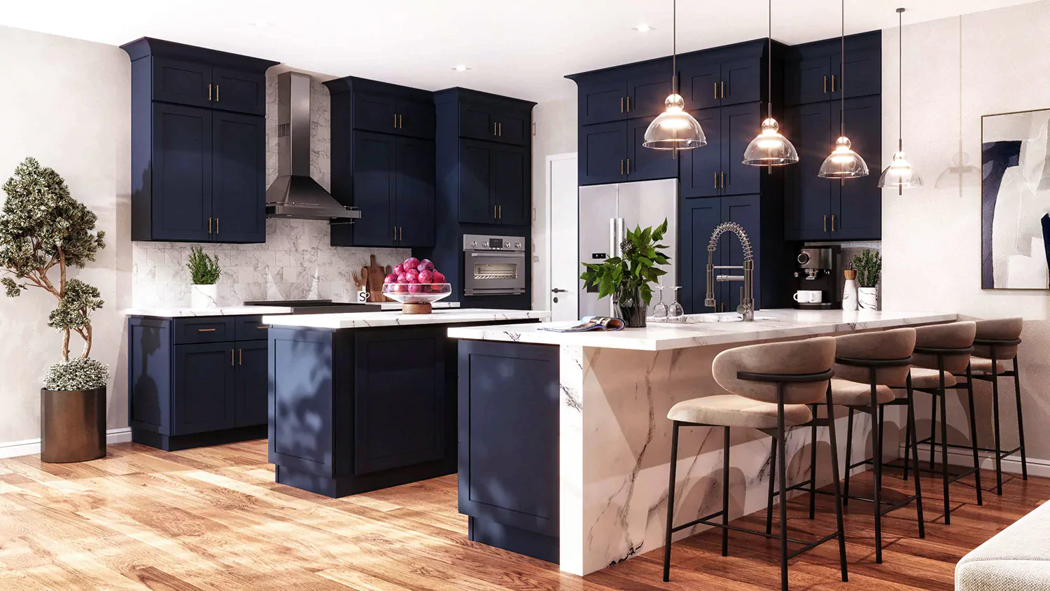 Bayview Blue Shaker cabinet door kitchen design inspiration for South Florida remodeling