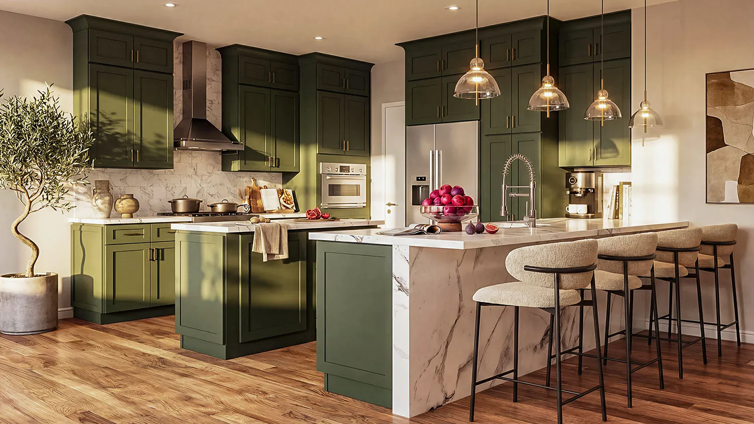 Bayview Green Shaker cabinet door kitchen design inspiration for South Florida remodeling