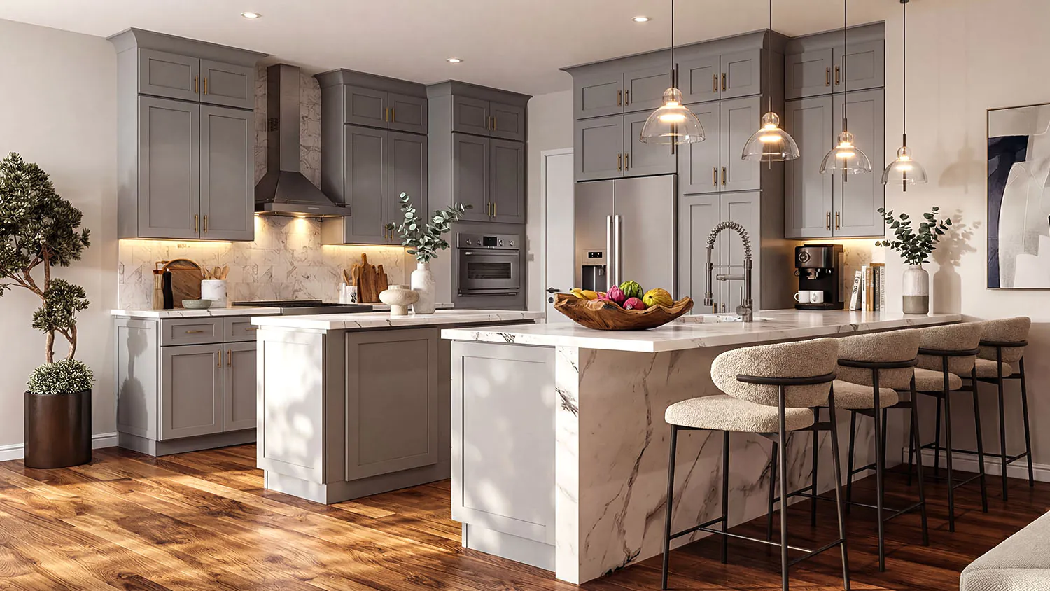 Bayview Grey Shaker cabinet door kitchen design inspiration for South Florida remodeling