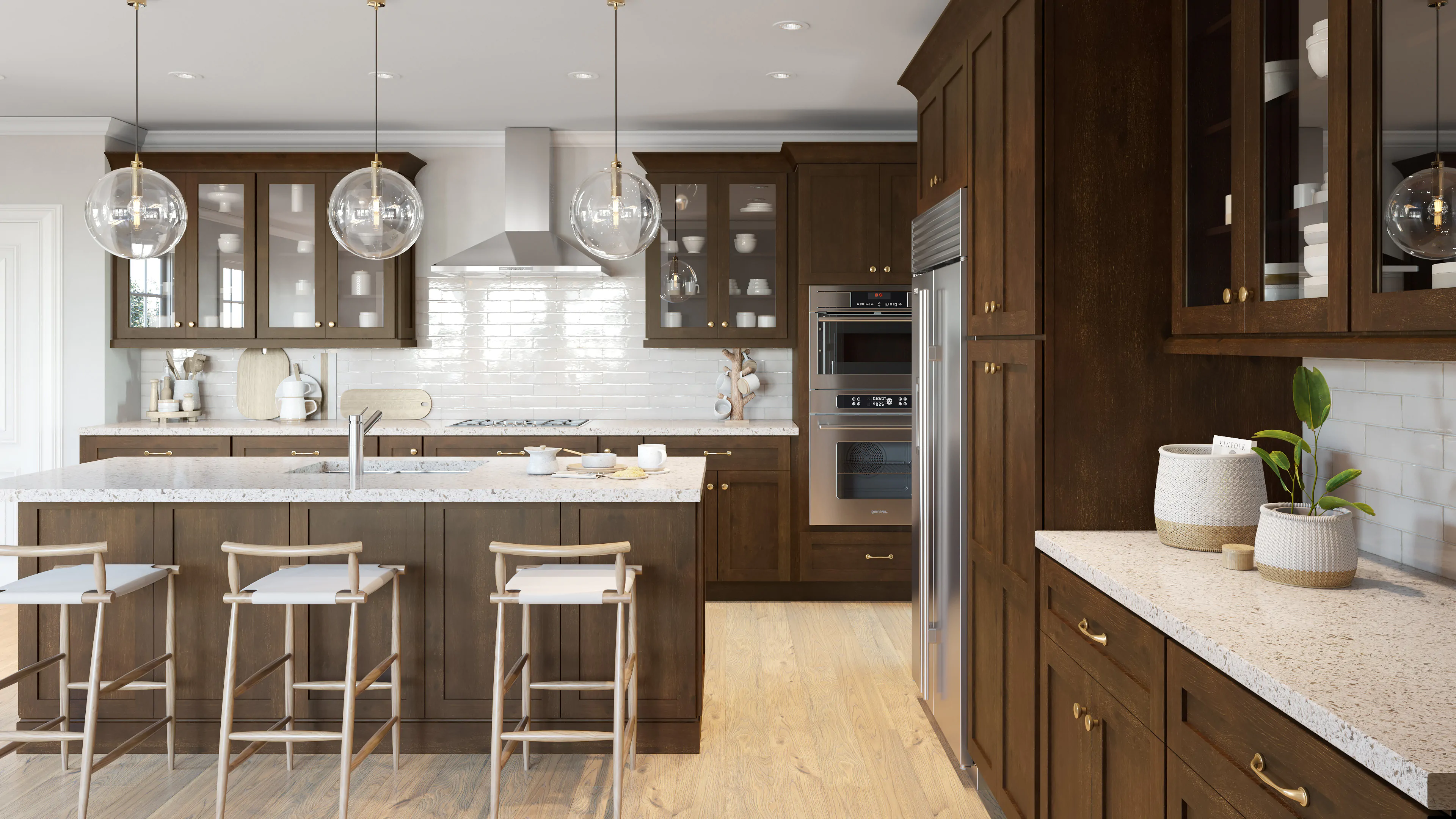 Dark Hickory Shaker cabinet door kitchen design inspiration for South Florida remodeling
