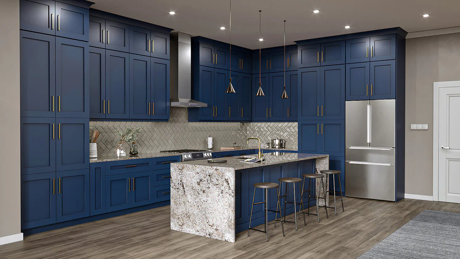 Deep Blue Shaker cabinet door kitchen design inspiration for South Florida remodeling
