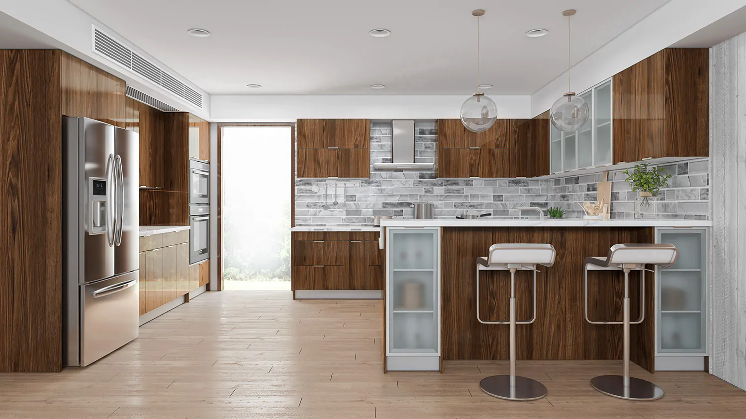 Glossy Oak cabinet door kitchen design inspiration for South Florida remodeling