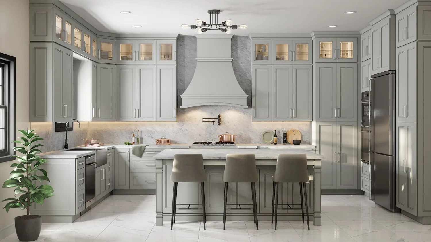 Grey Stepped Shaker cabinet door kitchen design inspiration for South Florida remodeling
