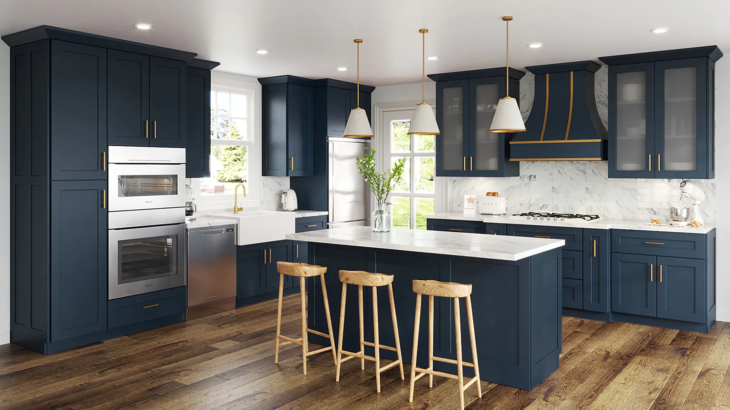 Newbury Blue Shaker cabinet door kitchen design inspiration for South Florida remodeling