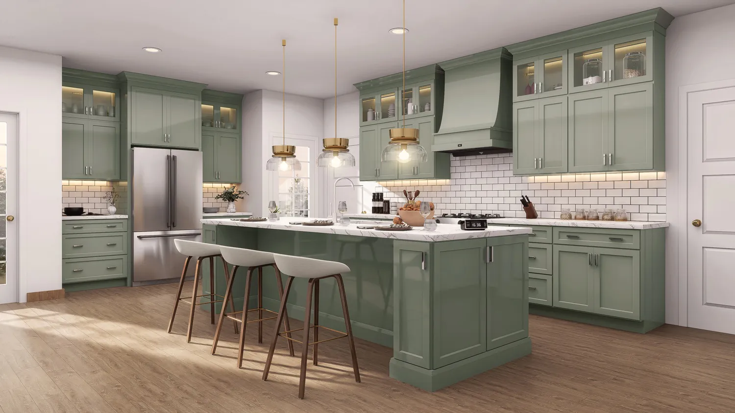 Newbury Green Shaker cabinet door kitchen design inspiration for South Florida remodeling