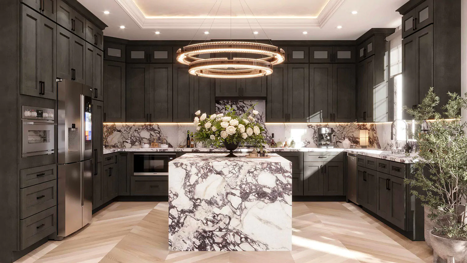 Ornate Grey cabinet door kitchen design inspiration for South Florida remodeling
