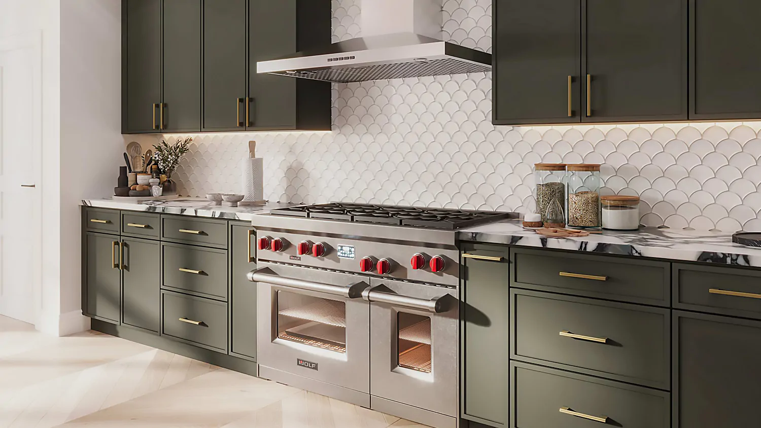 Slim Dark Green cabinet door kitchen design inspiration for South Florida remodeling